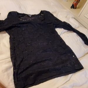 Navy blue Lace long sleeve shirt